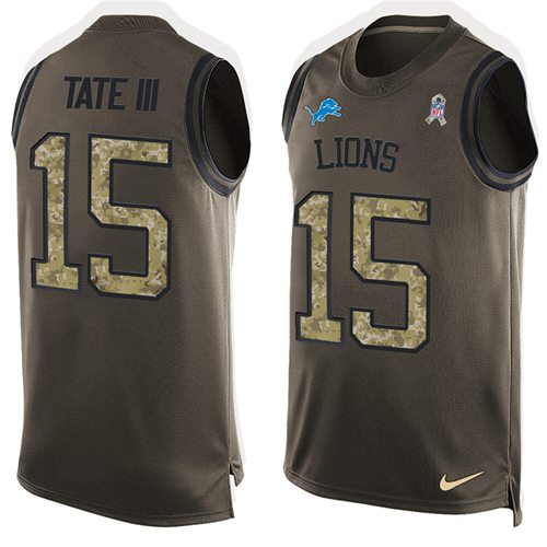 Nike Lions #15 Golden Tate III Green Men's Stitched NFL Limited Salute To Service Tank Top Jersey